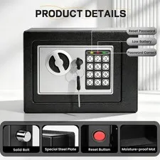 SereneLife Compact Electronic Safe Box with Digital Touch Pad w/ Keys (Black)