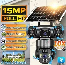 15MP IP Wifi Camera Wireless Solar Camera PTZ 3 Lens Outdoor Waterproof 10X Zoom