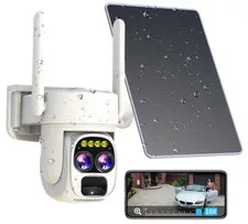 Cámara Seguridad WiFi Exterior Solar PTZ 360° 2K Visión Nocturna Alexa, Nuevo