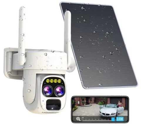 Cámara Seguridad WiFi Exterior Solar PTZ 360° 2K Visión Nocturna Alexa, Nuevo