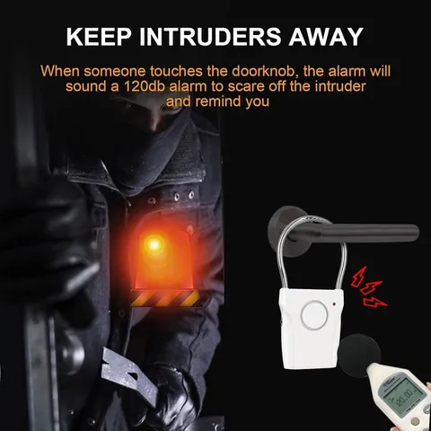 Door Handle Alarm Vibration Triggered 120Db Audible up to 550FT Away Hangs On