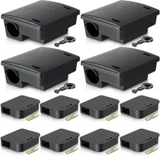 12 Pack Key Required Rat Station Box 4 Large & 8 Compact Outdoor Mouse Bait Stat
