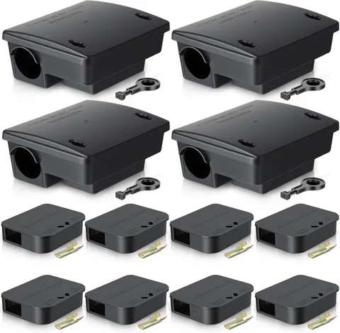 12 Pack Key Required Rat Station Box 4 Large & 8 Compact Outdoor Mouse Bait Stat