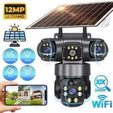 12MP Camera Solar Powered WiFi PTZ Triple Lens Night Vision CCTV Security Camera