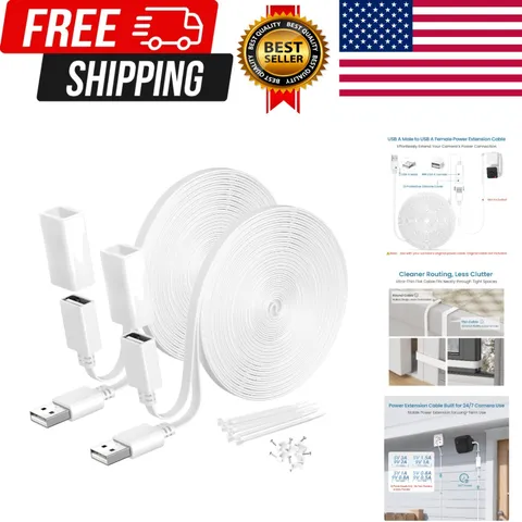 30FT Ring Camera Extension Cord 2Pack,USB Extension Cable White Compatible wi...