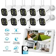 JENNOV 5MP WiFi Security Camera System Outdoor 10" NVR with Monitor 2‑Way Audio
