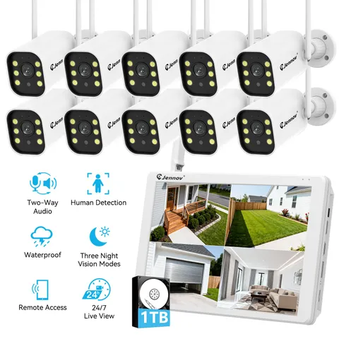 JENNOV 5MP WiFi Security Camera System Outdoor 10" NVR with Monitor 2‑Way Audio