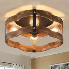 4-Light Rustic Farmhouse Wood Flush Mount Ceiling Medium 4 lights, Black