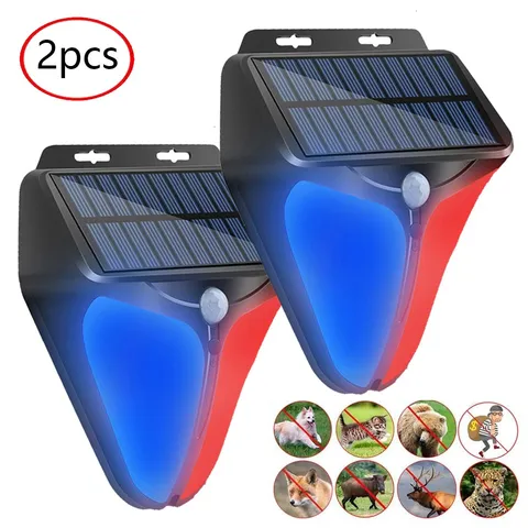 2PKS Solar Alarm LED Light with Strobe Light Motion Sensor Detector Outdoor
