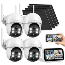 4MP WIFI Wireless Security Camera System PTZ Solar Camera ,NVR with Monitor