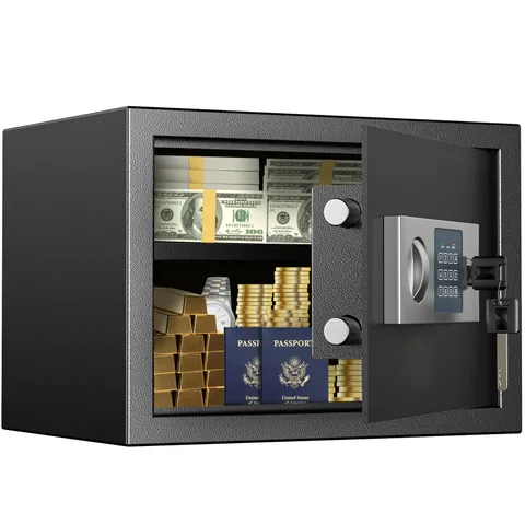 Safe 0.6 Cubic Feet Safe Box with Electronic Keypad & Keys, Digital Security ...