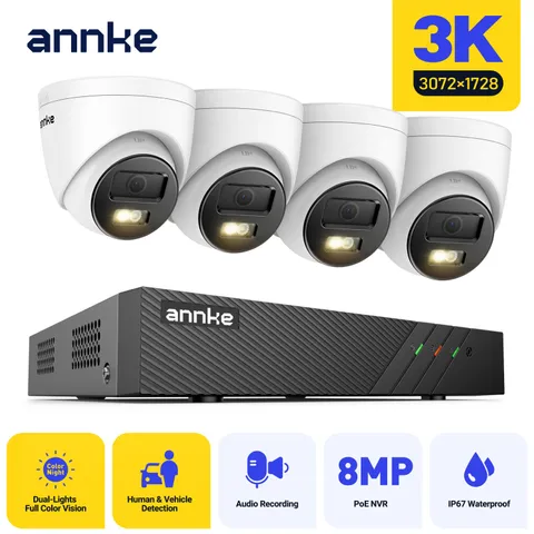 ANNKE 3K POE Security Camera System 5MP Audio 8CH 8MP NVR AI Color Night Vision