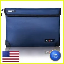 FunOwlet Fireproof Waterproof Money Document Bag, 11"x7.7", Blue Fireproof