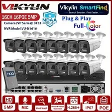 Vikylin SmartFind 16POE 16CH NVR 5MP CCTV Security Full Color IP Camera Kit Lot