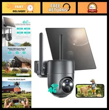 4G LTE Solar-Powered Security Camera, No WiFi, 2K Color Night Vision, 360° View,