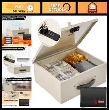 Fireproof Document Box with Key Lock & Money Bag - Extra Large Security Chest