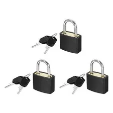 3 Pcs Padlock with Keys Shackle Waterproof Keyed Locks Black