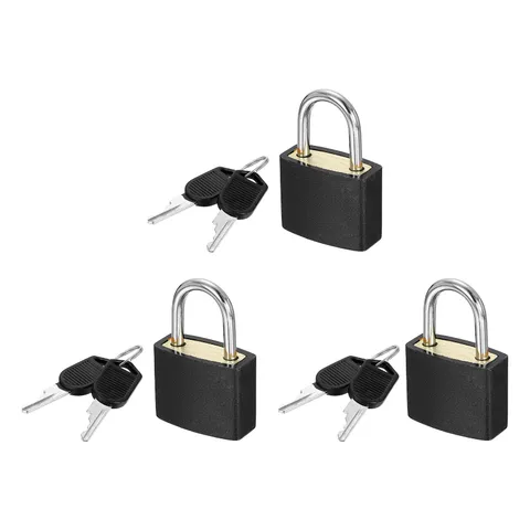 3 Pcs Padlock with Keys Shackle Waterproof Keyed Locks Black