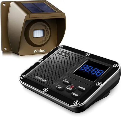 Solar Driveway Alarm Wireless 1800ft Motion Sensor Weatherproof Brown