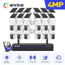 ANNKE Wireless 4MP Solar Battery PT Color Security Camera System 2 Way Audio AI