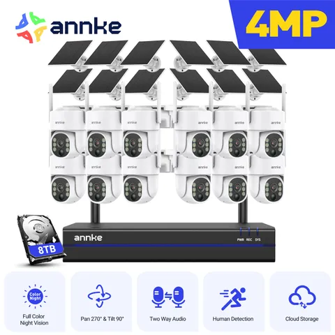 ANNKE Wireless 4MP Solar Battery PT Color Security Camera System 2 Way Audio AI
