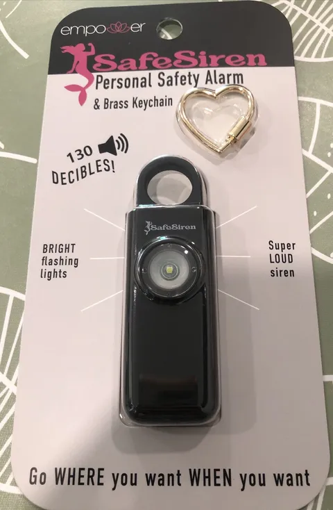 Empower Safe Siren Personal Safety Alarm Brass Keychain Heart Lights Women NEW