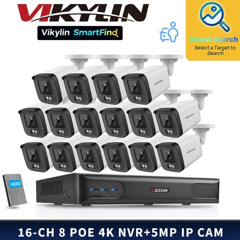 VIKYLIN SmartFind 8POE 16CH NVR Dual lens Color+IR MIC 5MP Security Camera Lot