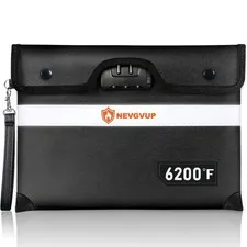 6200F Fireproof Money Bag with Lock A5 Documents Zipper Reflective Strip