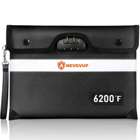 6200F Fireproof Money Bag with Lock A5 Documents Zipper Reflective Strip