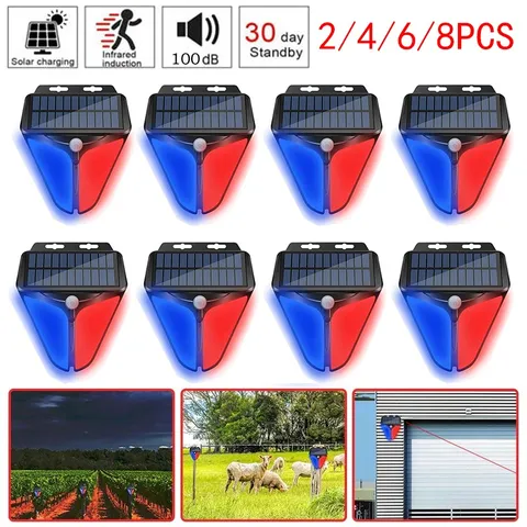2-8X Solar Alarm Light Strobe Light Wireless Motion Sensor Detector Outdoor LED