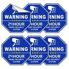 Security Camera Warning Stickers 6 Pcs, 3.3 Inch for Doors, Windows