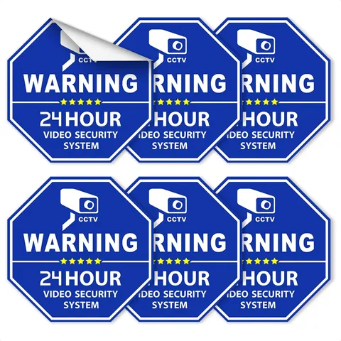 Security Camera Warning Stickers 6 Pcs, 3.3 Inch for Doors, Windows