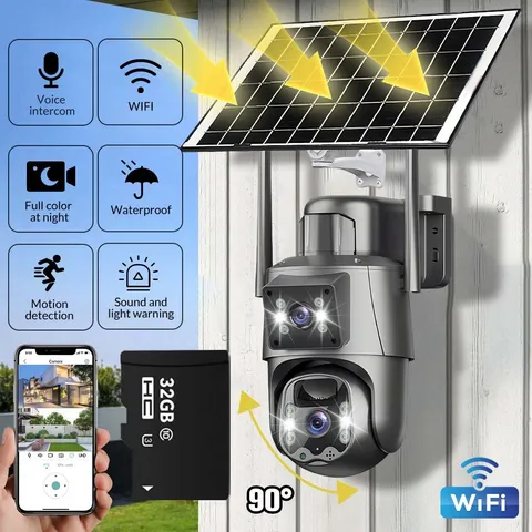 8MP Solar Power Camera 360° View Colors Night Vision WiFi Surveillance+32G Card