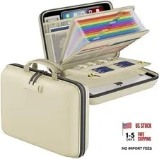 Beige Fireproof File Organizer with Lock - 15.5" x 11.5" x 3" - Colorful