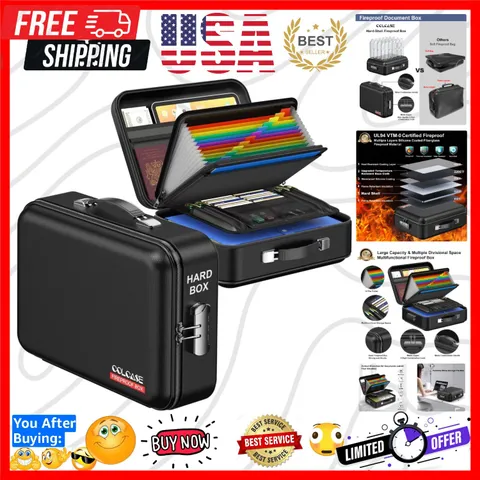 Fireproof Document Box with Lock, Hard Fireproof Waterproof Box Creative Hard...