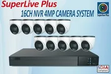 SuperLive Plus 16CH Camera System 16CH 4K NVR with 4TB HDD & 10x 4MP PoE Camera