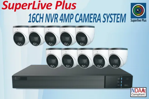 SuperLive Plus 16CH Camera System 16CH 4K NVR with 4TB HDD & 10x 4MP PoE Camera