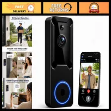 1080P Wireless Battery-Powered Home Security Camera & Video Doorbell System