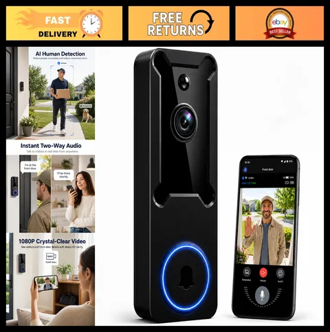 1080P Wireless Battery-Powered Home Security Camera & Video Doorbell System