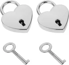 2 Pack Mini Heart Shaped Padlock with Key Silver Small Diary Jewelry Lock
