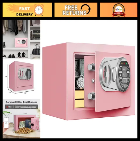 Small Kids Safe Box for Money - Digital Mini Safe with Keys & Code, Pink 6.69"D
