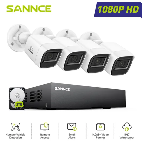 SANNCE 1080P Lite 8CH 5in1 DVR Outdoor Security Camera System AI Detection 2TB