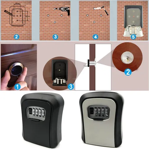 Key Safe Wall 115*95*40mm 4 Digit Aluminum Alloy Box Gray Lock Storage