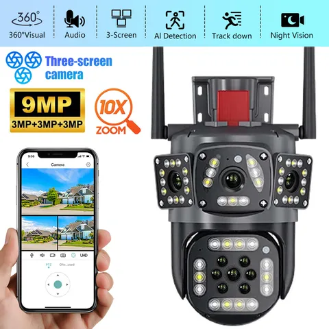 2 Lens 1080P HD WiFi Camera Wireless Outdoor CCTV PTZ Home Security IR Cam 9MP