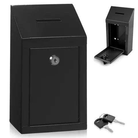 Metal Donation Box-Suggestion Box with Slot and lock-Cash Lock box for Money-Sec