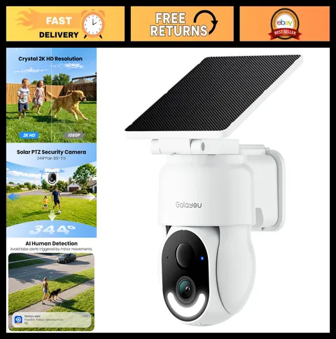 Wireless Solar Security Camera 2K Outdoor Surveillance, Color Night Vision, SD/C