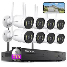 5MP Wifi Security Camera System Kit with 8-Channel NVR, 3TB Hard Drive, 8 Indoor