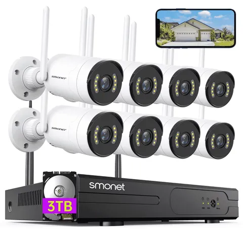 5MP Wifi Security Camera System Kit with 8-Channel NVR, 3TB Hard Drive, 8 Indoor