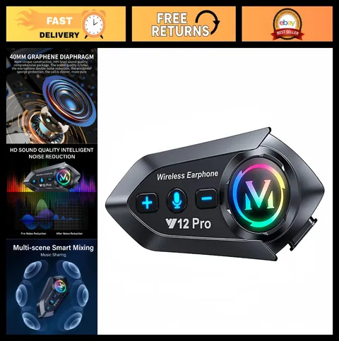 Bluetooth Motorcycle Helmet Headset Intercom 2-Way, HIFI Sound, Noise Cancelling