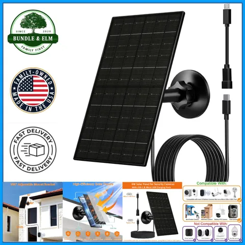 Waterproof Solar Panel for Rechargeable Battery Security Cameras, 6W Power